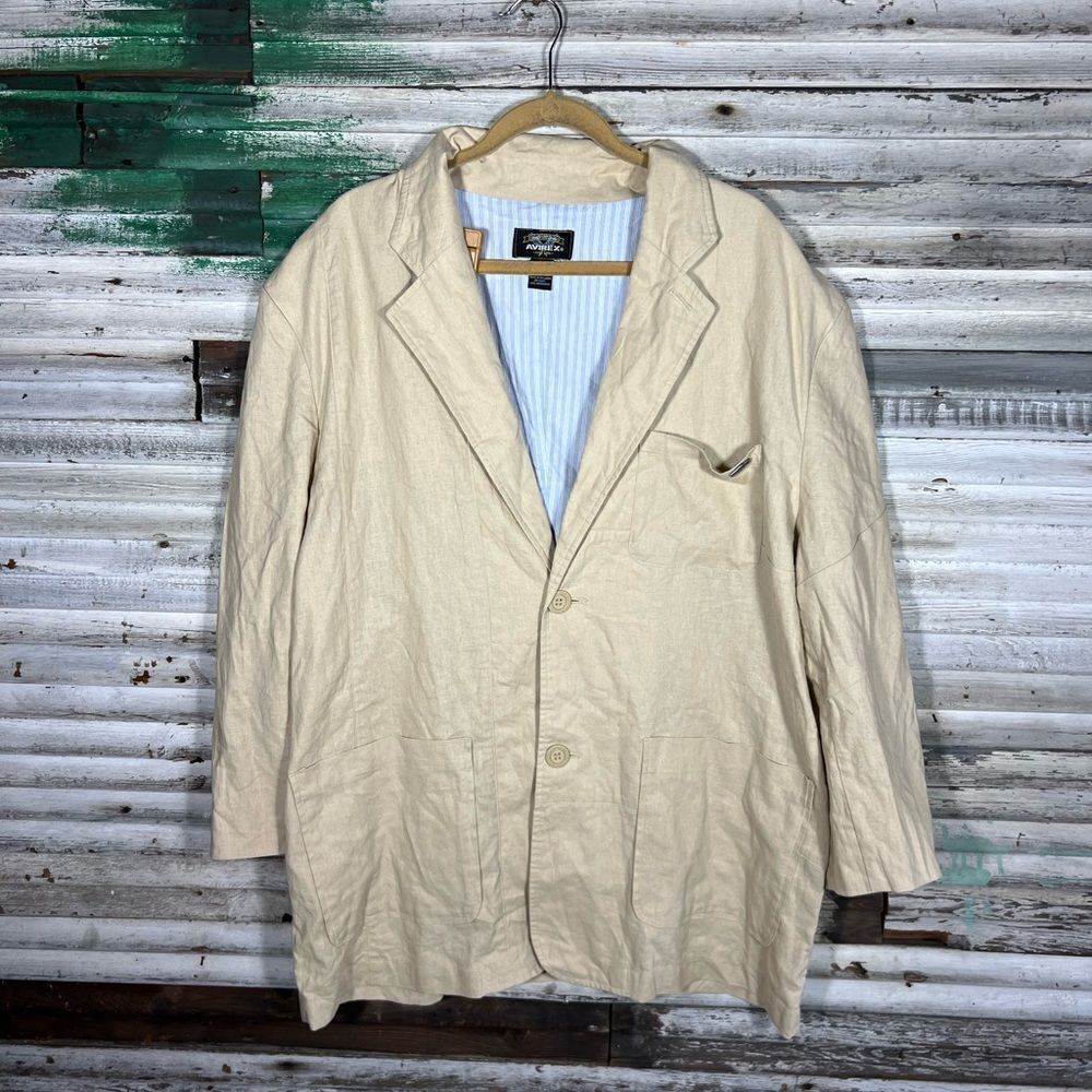 Vintage AVIREX Jacket Beige Blazer Single Breasted Casual 90s Y2K XXXL